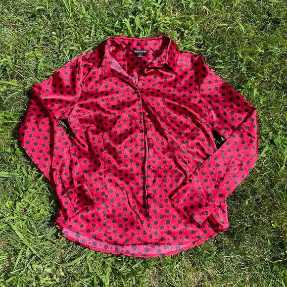 Red and Black patterned button down shirt - Picture 1 of 3